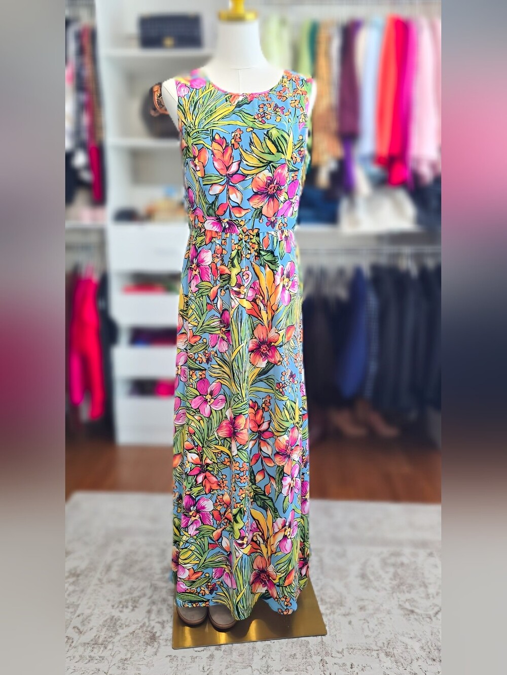 Talbots Size 6- Tropical Floral Maxi Dress - Blue Floral - Picture 5 of 7